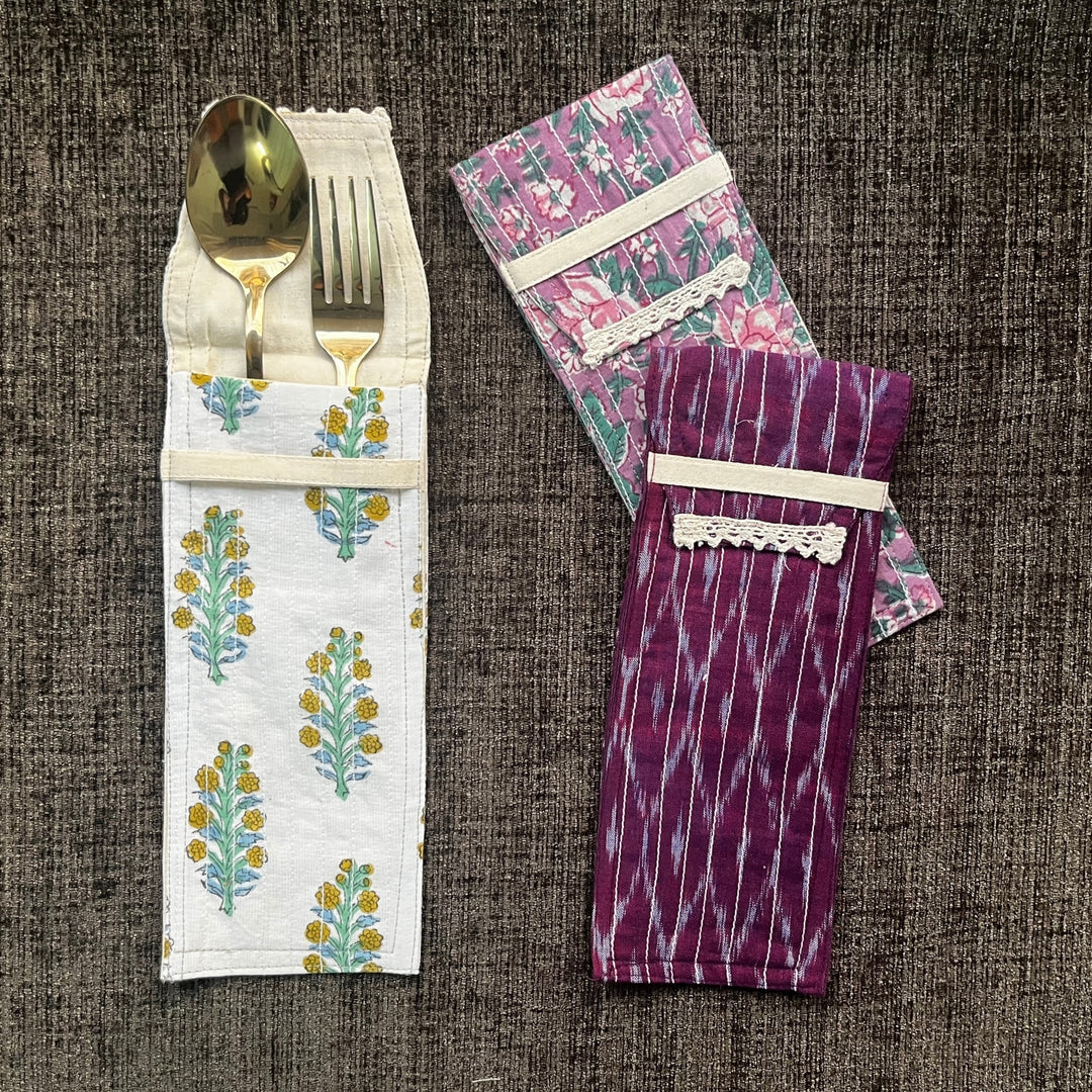 Magenta Ikat Cotton Cutlery Wrap | Hand Crafted