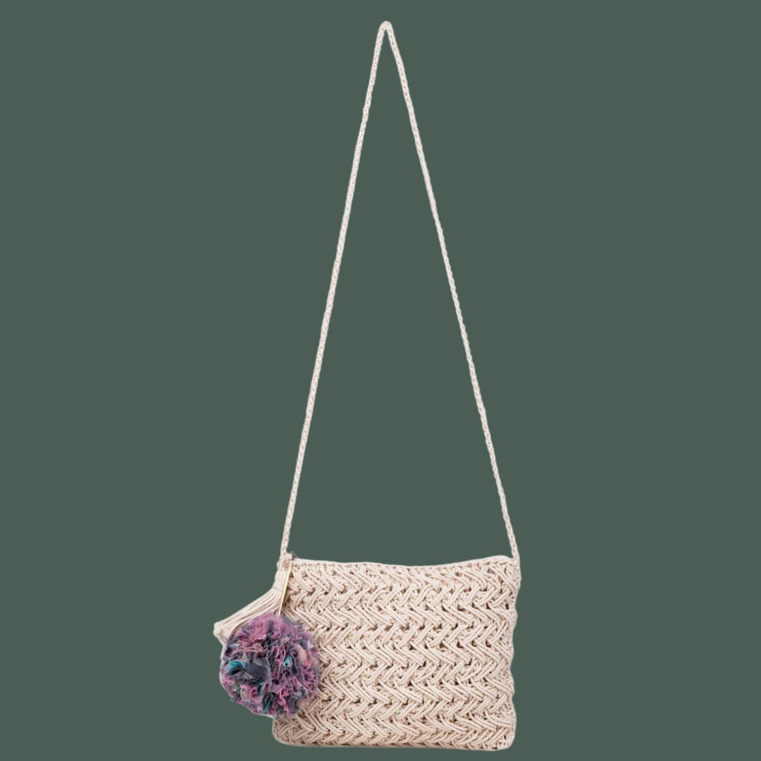 Women Carry-All Sling Bag | Hand-Crochet | Cotton Yarn | Off White