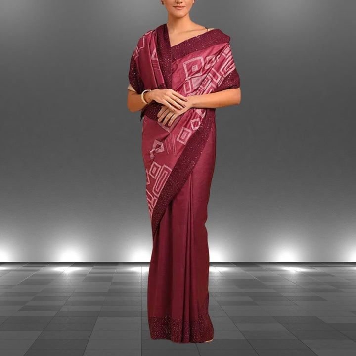 Maroon Tussar Eri Silk Saree with Sujani Crafts and Festive Shimmer | Handloom & Artisanal | Geometrical Motif 