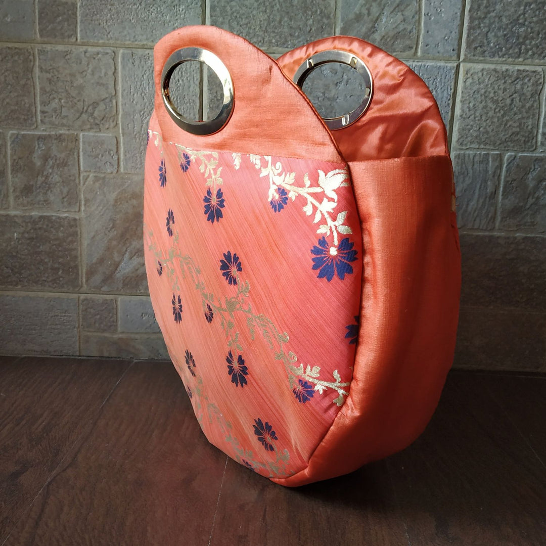 Rust Circular Bag | Silk & Banarasi Elegance | For Festive Grace