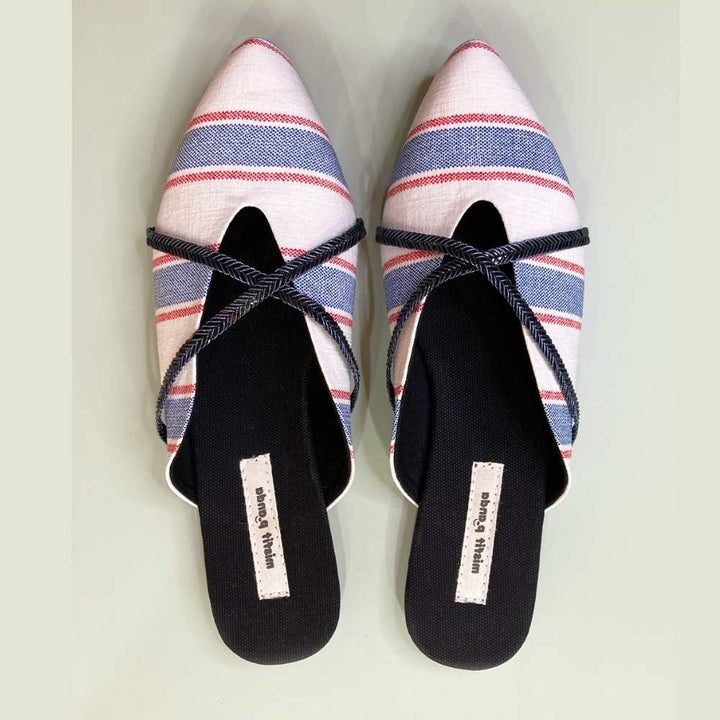 Stripe White Mules for Women | Vegan and Sustainable Choice | Smart & Urbane