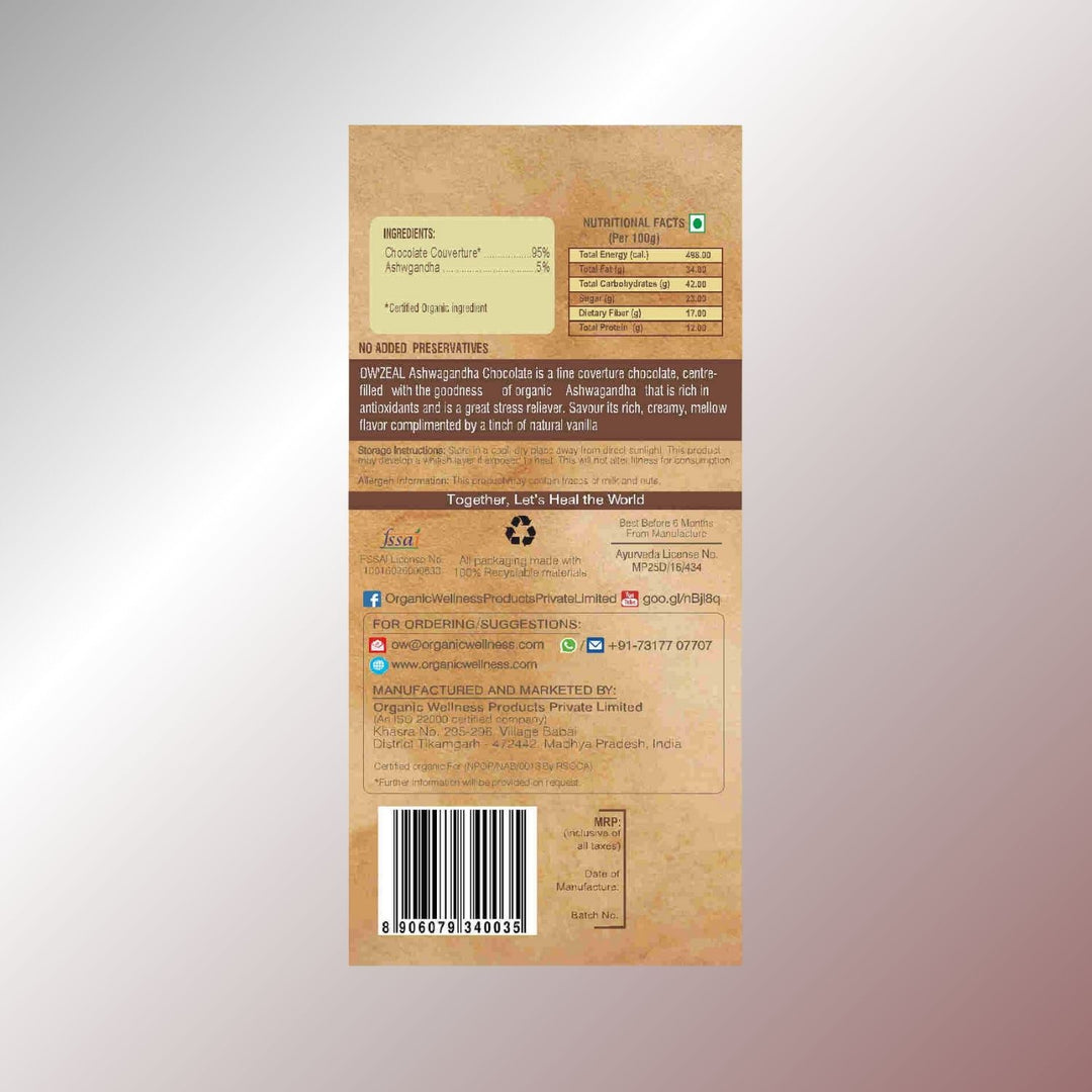 Ashwagandha Chocolate | Couverture Chocolate | Anti-Oxidant Rich | 42.5 GM