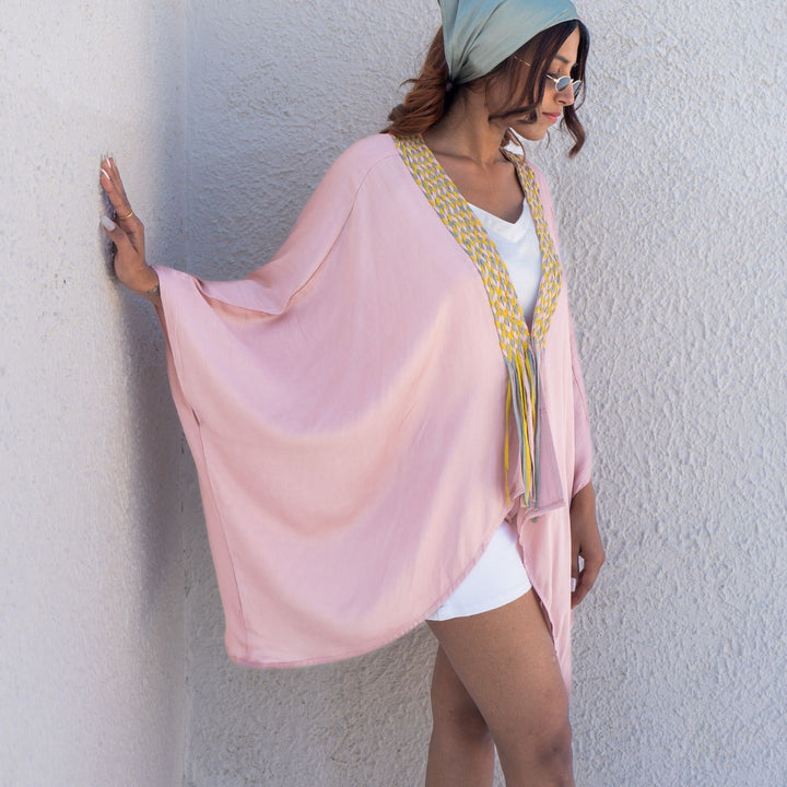 Pink Braided Short Cape | Modal Hand-Crafted | Minimalist chic