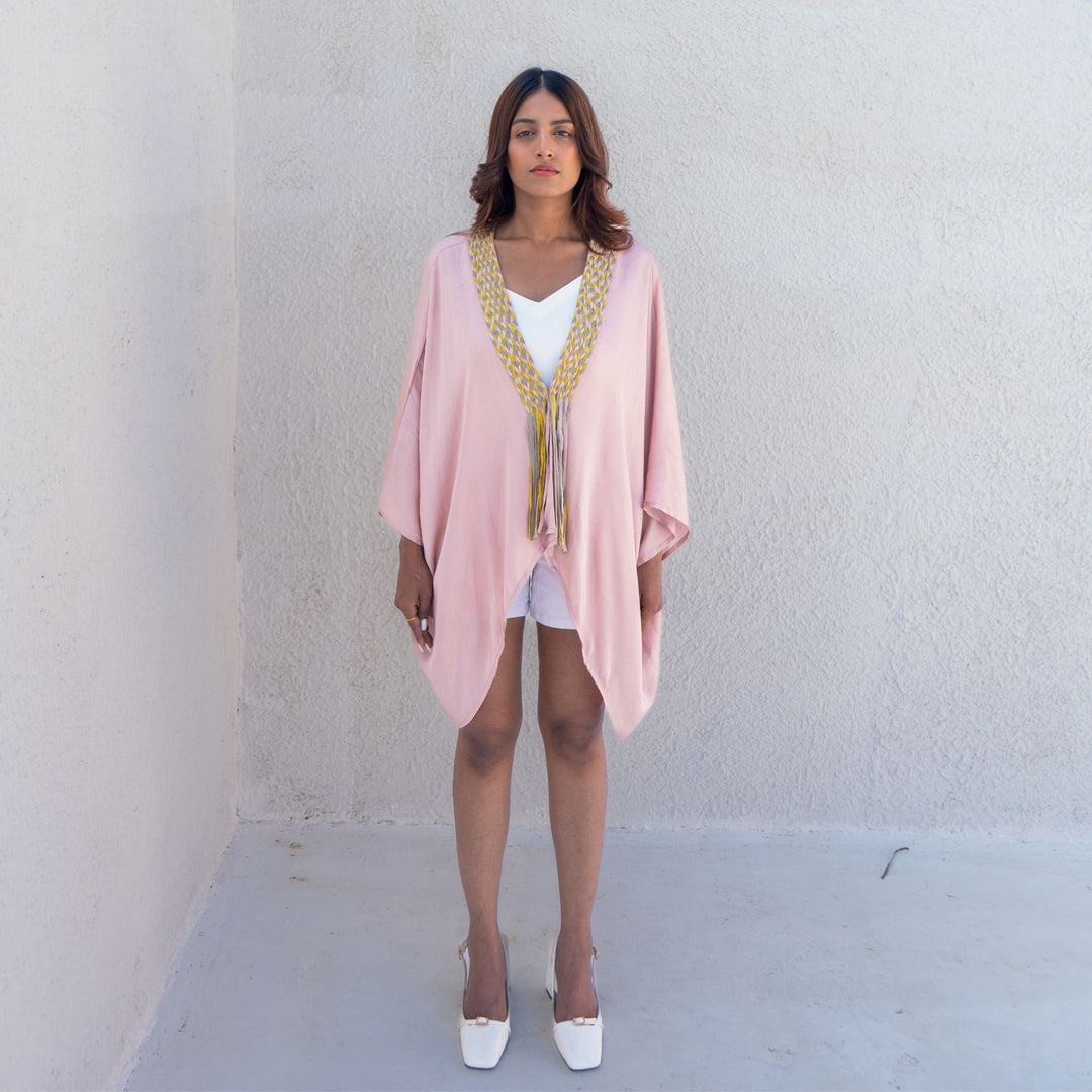 Pink Braided Short Cape | Modal Hand-Crafted | Minimalist chic