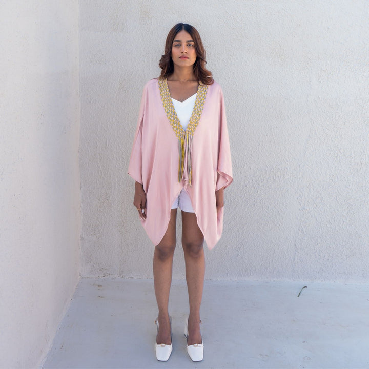 Pink Braided Short Cape | Modal Hand-Crafted | Minimalist chic