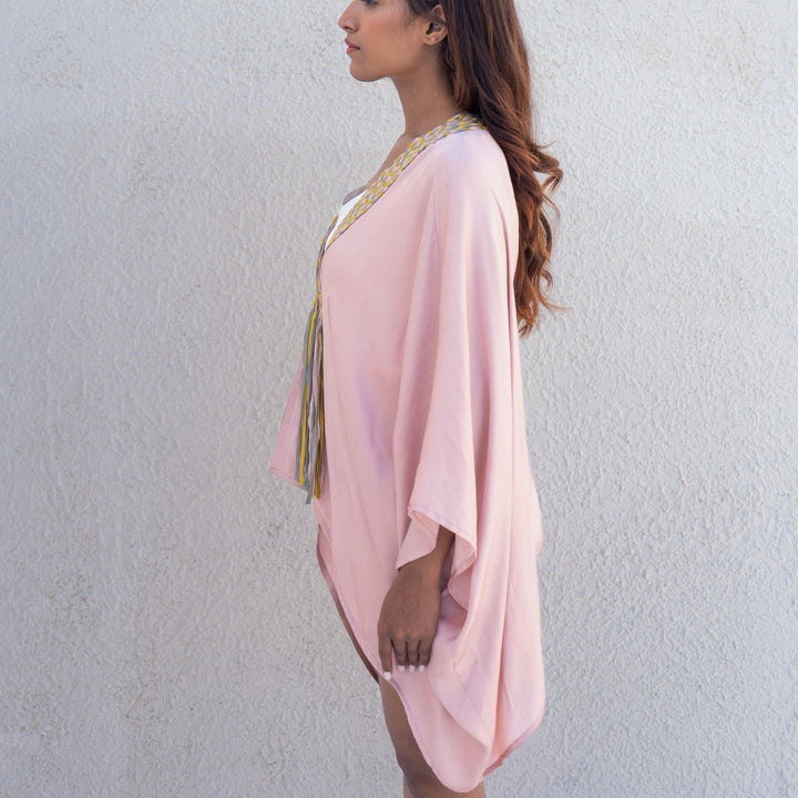 Pink Braided Short Cape | Modal Hand-Crafted | Minimalist chic