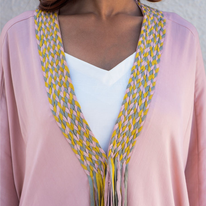 Pink Braided Short Cape | Modal Hand-Crafted | Minimalist chic