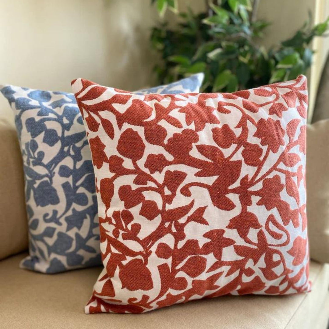 Leaf Double Sided Cotton Cushion Cover | Rust Orange | Pack Of 2