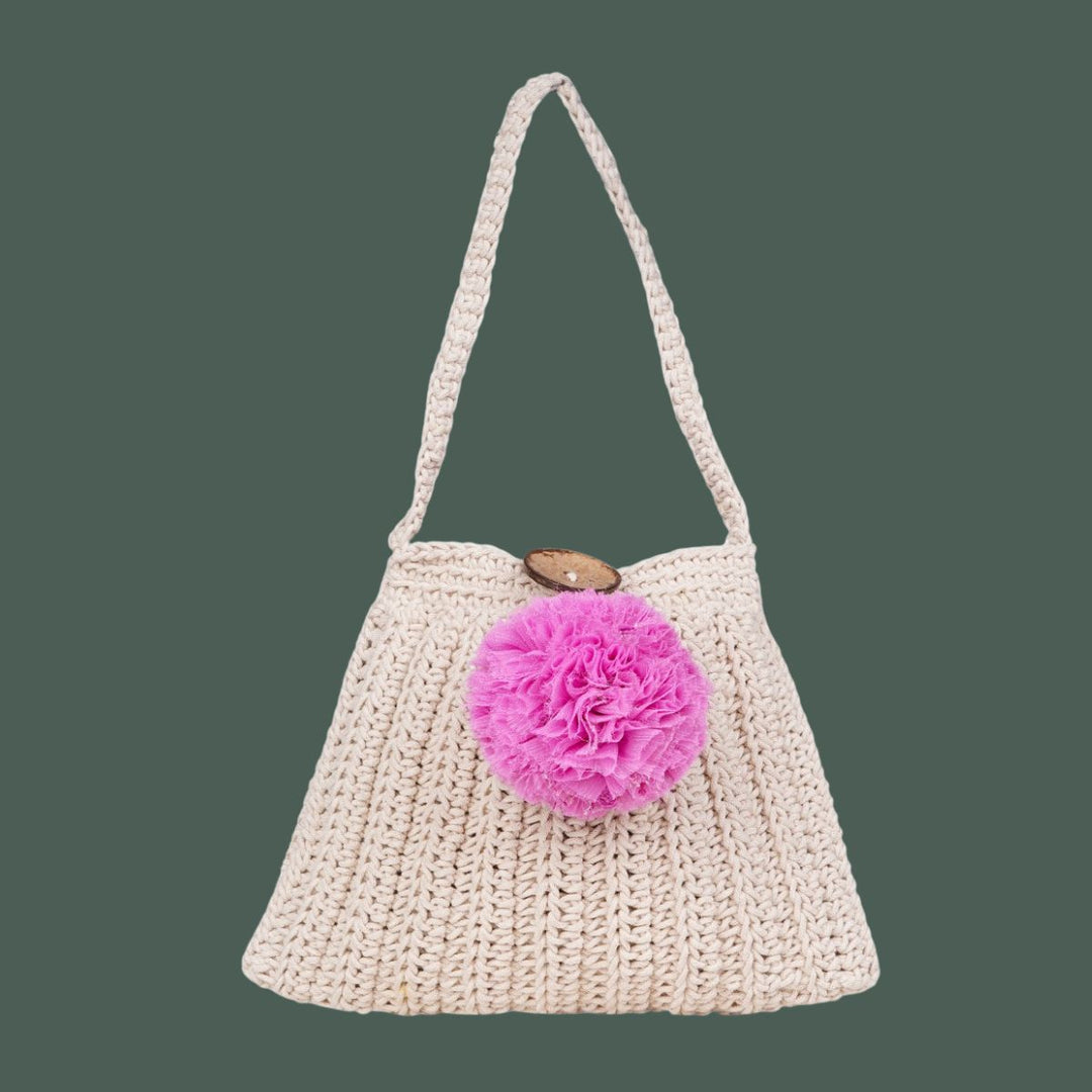 A line Women Hand Bag | Hand-Crochet | Cotton | Off White