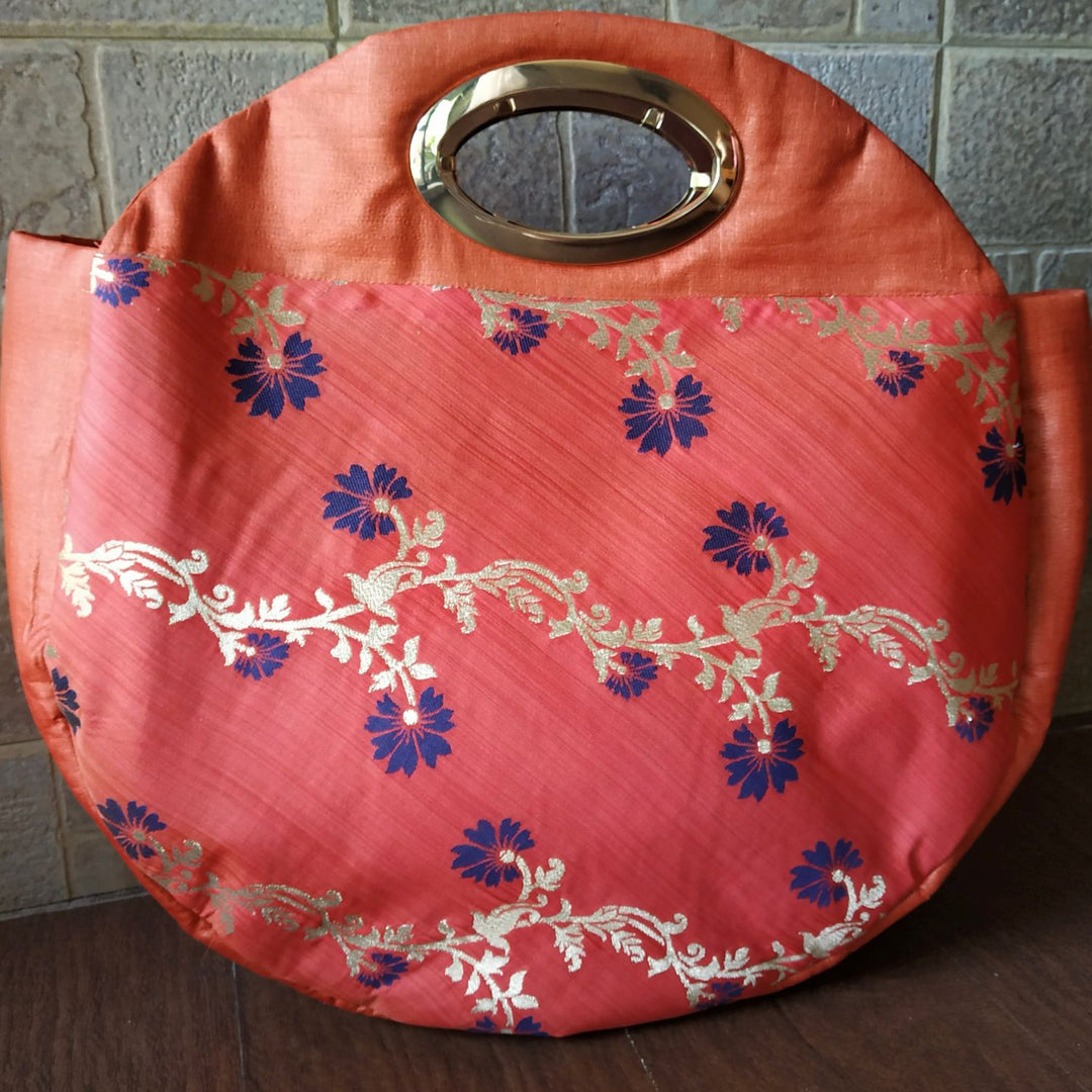 Rust Circular Bag | Silk & Banarasi Elegance | For Festive Grace