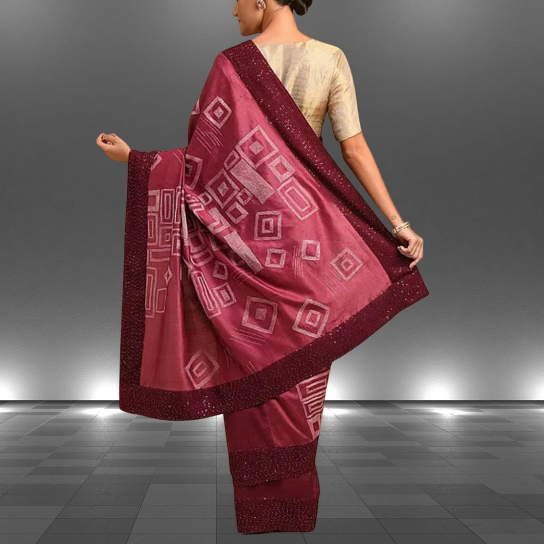 Maroon Tussar Eri Silk Saree with Sujani Crafts and Festive Shimmer | Handloom & Artisanal | Geometrical Motif 