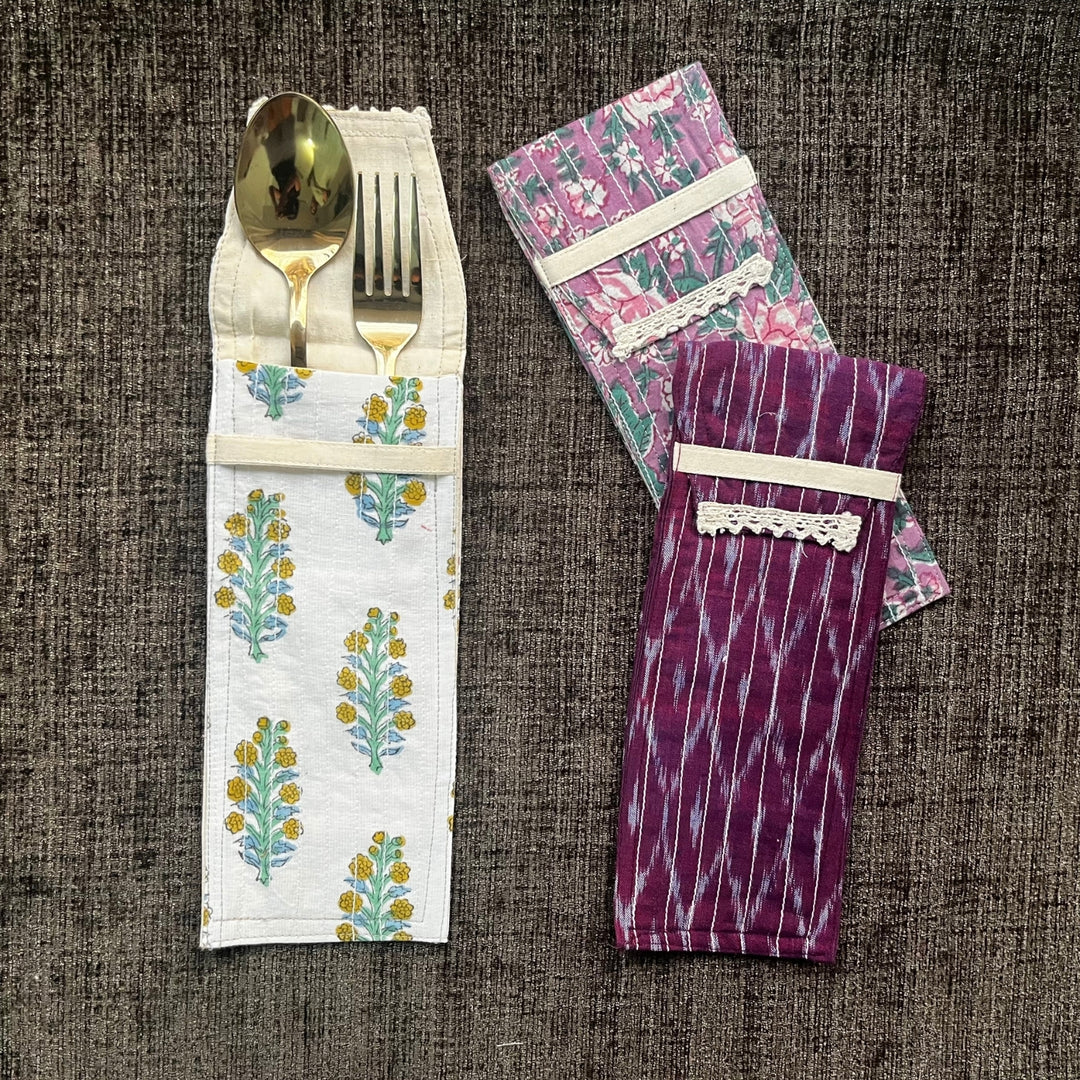 Magenta Ikat Cotton Cutlery Wrap | Hand Crafted