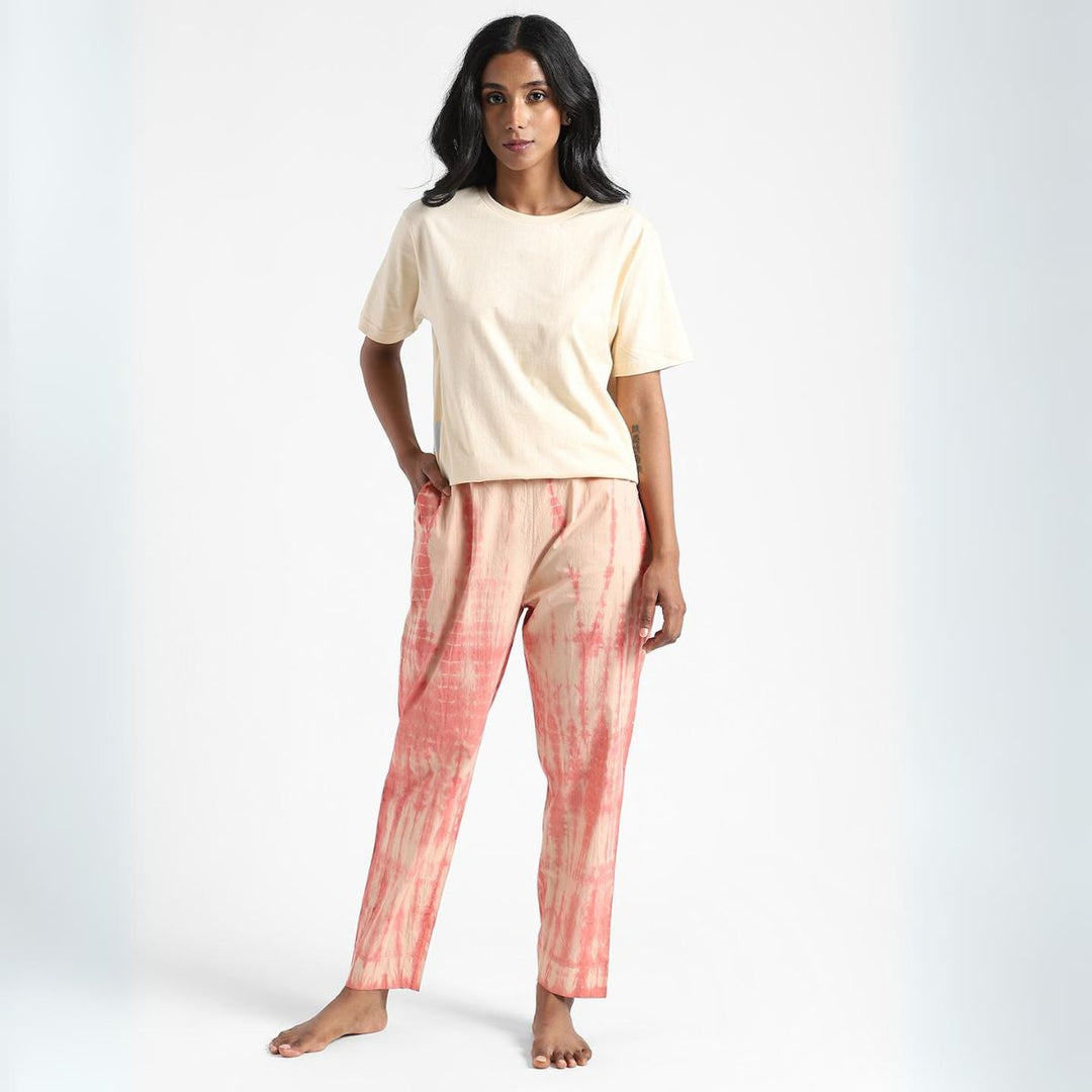 Natural Tie & Dye Womens Slim Fit Pants | Organic Cotton | Eco-Friendly | Peach