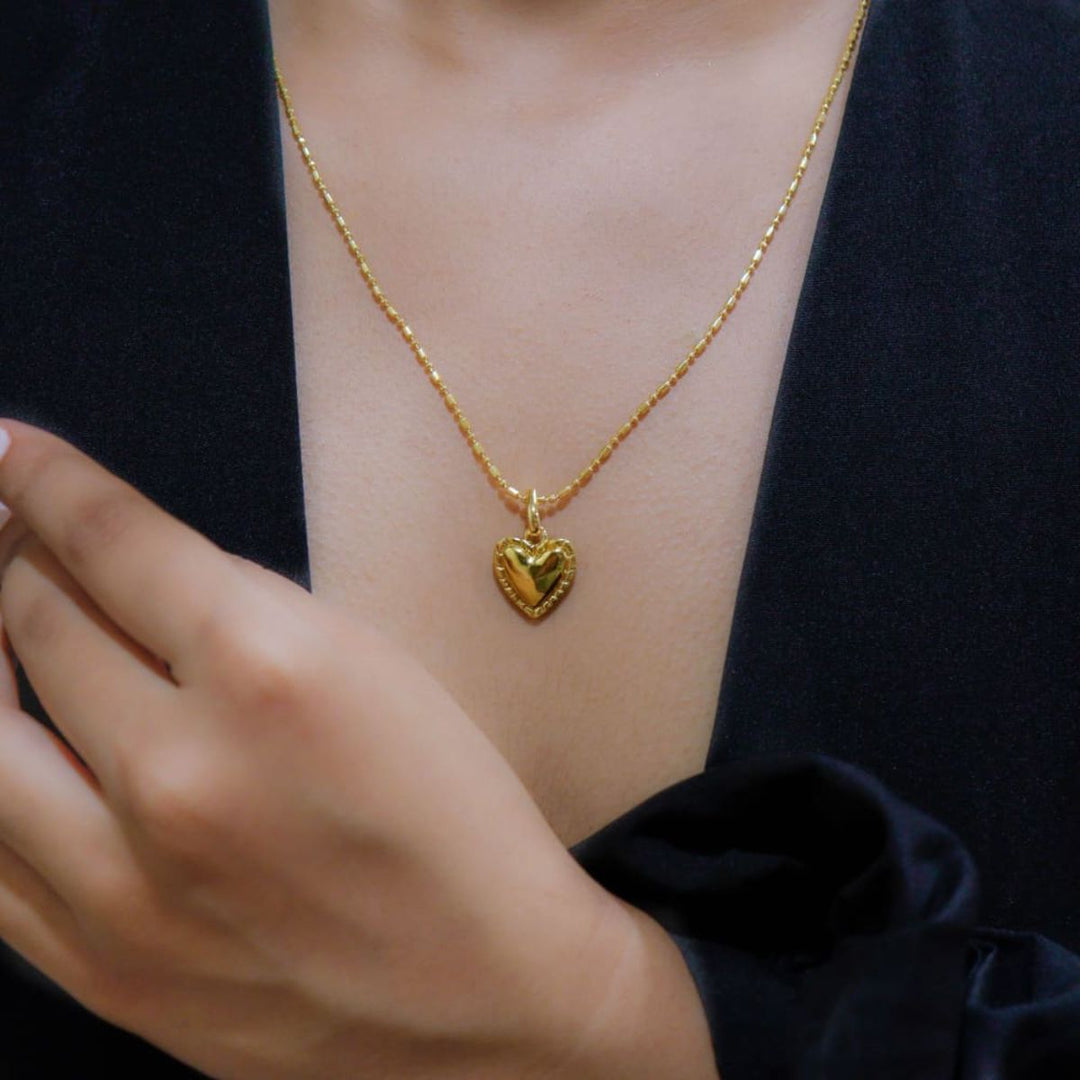 Hand-Crafted Golden Heart Pendant With Chain | Artisanal  | Heart Jewelry Gift