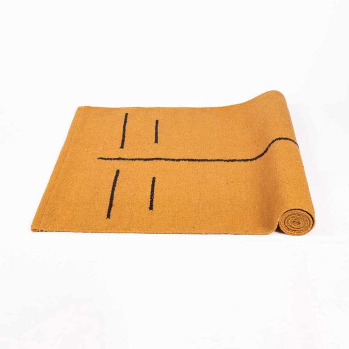 Cotton Yoga Mat With Strap And Bag | Cloth Backing | Mustard Yellow