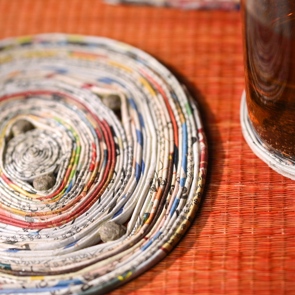 Paper Coiled Beaded Trivets | Artistic & Sustainable | Eco-Friendly Table Ware | Set of 2