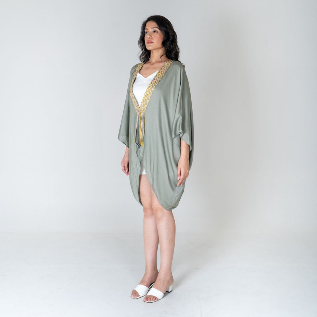 Green Braided Short Cape | Modal Hand-Crafted | Exuding Femininity