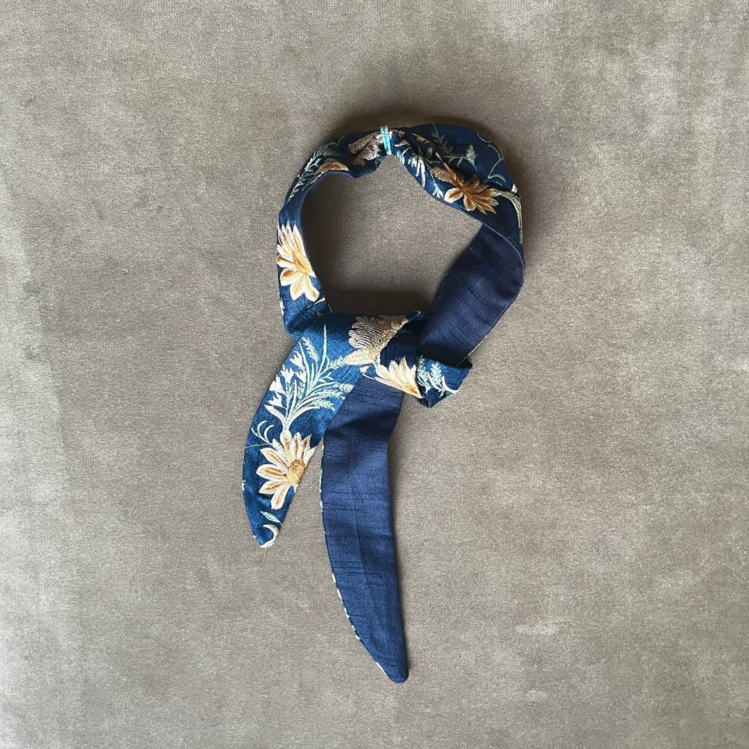 Knotted Headband for Women | Resham Embellished Tussar Silk | Stylish | Royal Blue