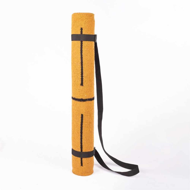 Cotton Yoga Mat With Strap And Bag | Cloth Backing | Mustard Yellow