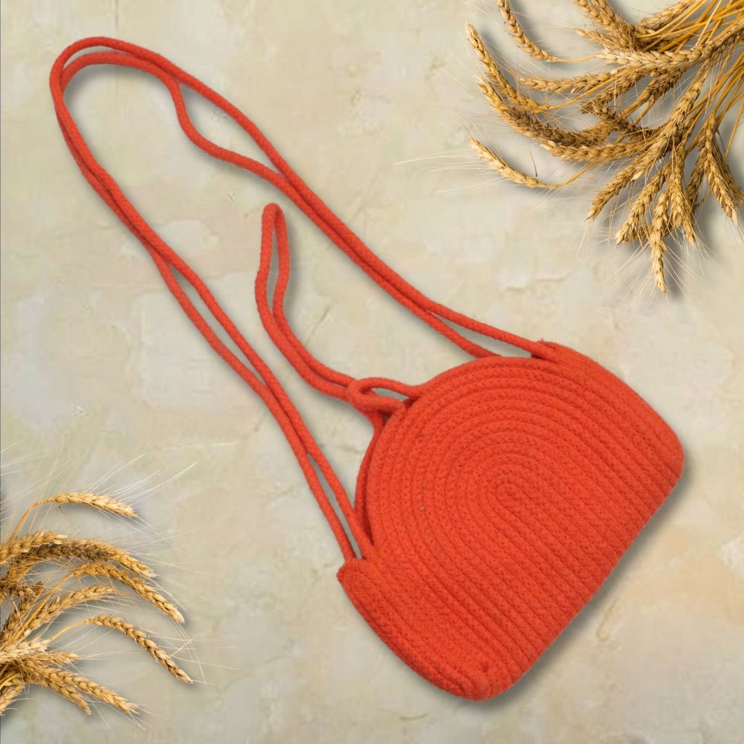 Hand-Crafted Sling Bag | Cotton | Rust Orange