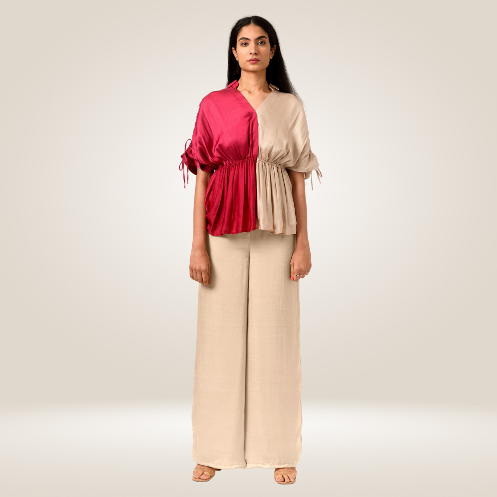 Wine-Ecru Half Co-ord Set | Bemberg Modal Silk | Sustainable