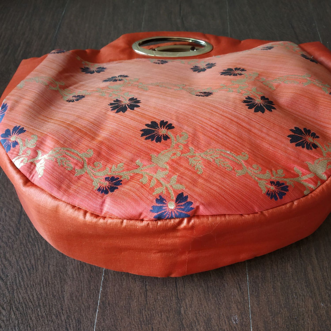 Rust Circular Bag | Silk & Banarasi Elegance | For Festive Grace