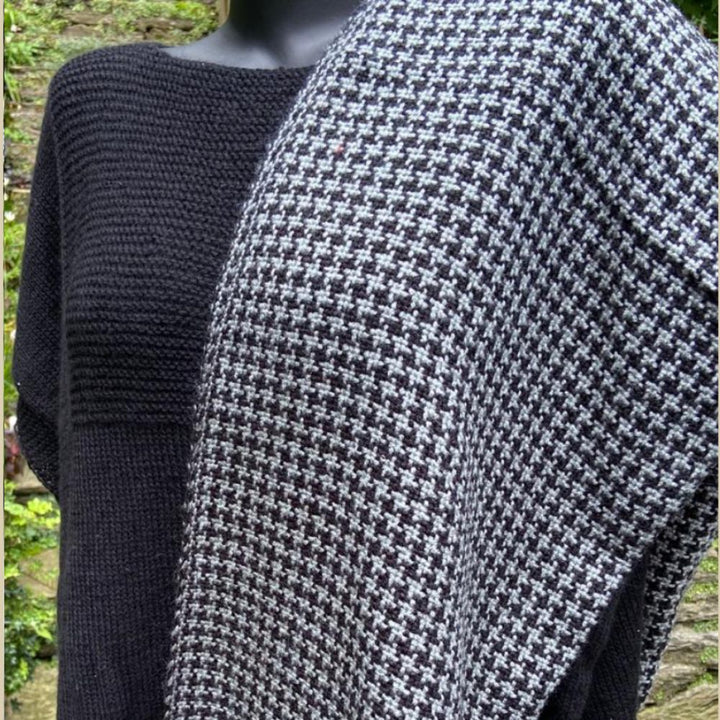 Hand Woven Hand Woven & Loom Knitted Woollen Shawl with Fringes | Grey with Black Check | Winter Wear | One Size | Unisex 