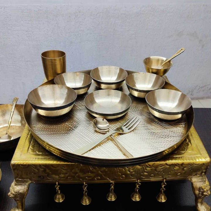 Kansa Maharaja 15.5" Thali Dinner Set | Hand-Crafted In Bronze | Set Of 10