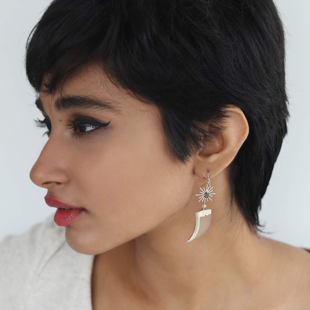 Quartz Earring | Hand Crafted with Gem Stone and Gold Plated Sterling Silver | Minimalistic