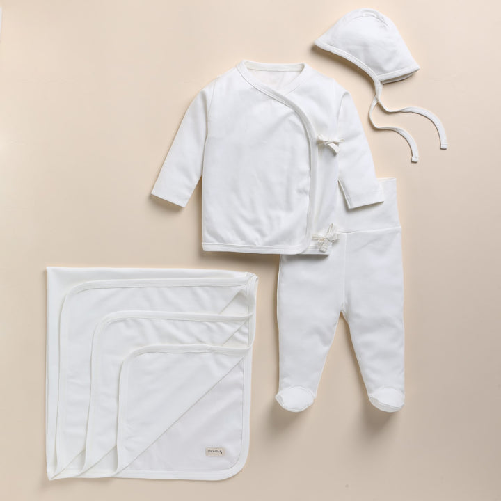 Baby Home Coming Set In Ecru | Organic Cotton | Unisex | Pack Of 4