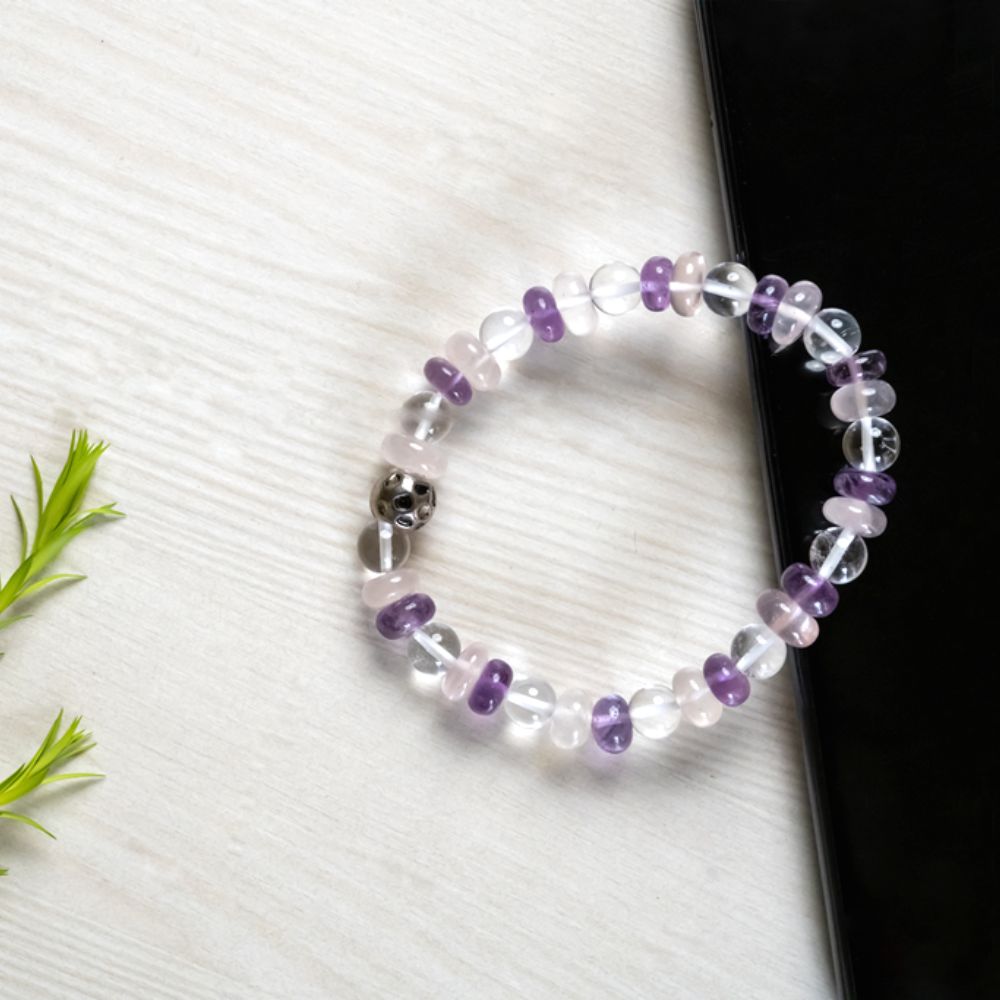 Wellness Bracelet | Semi Precious Stones | Certified Amethyst, Rose Quartz | Hand Made