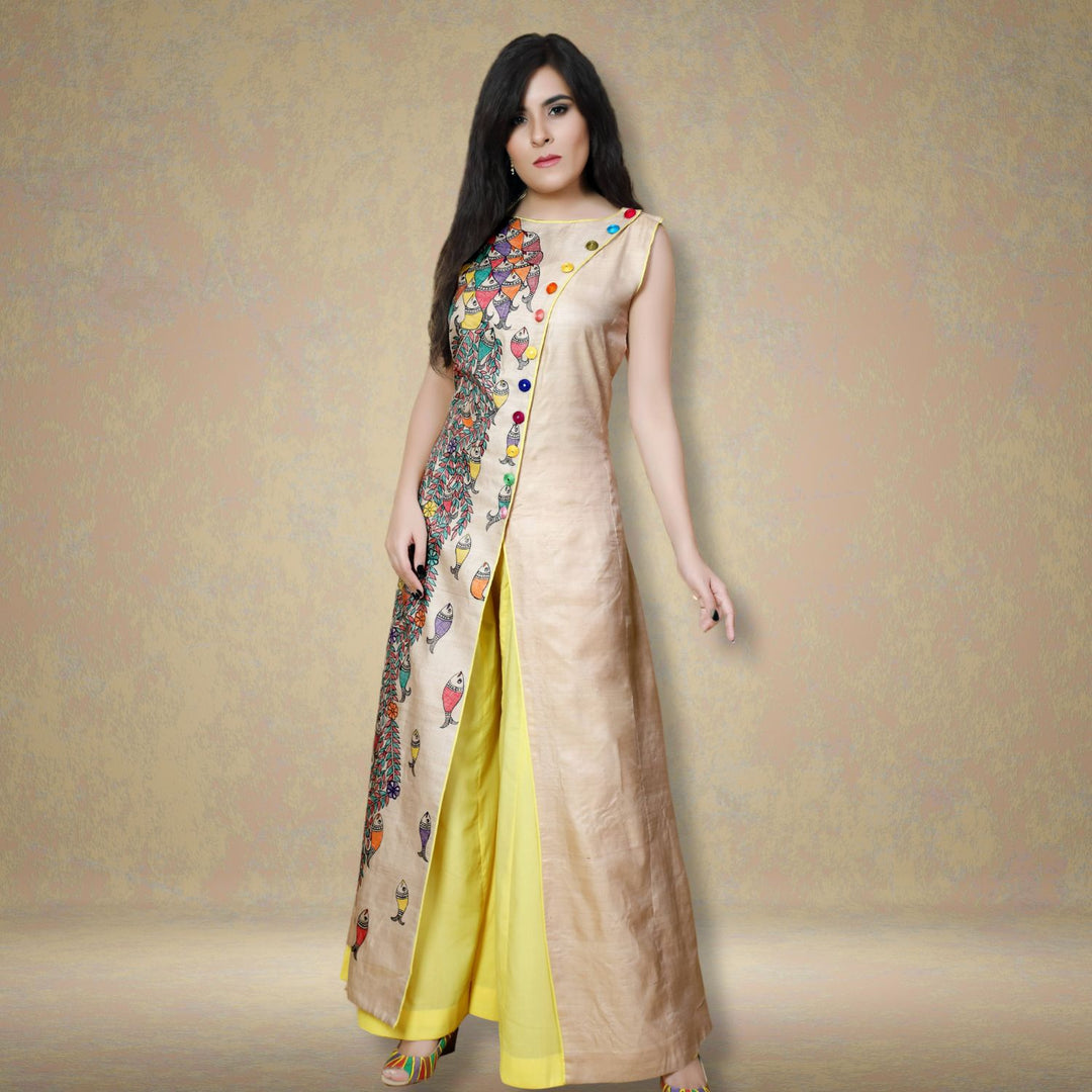 Akhila Elegant Kurta Palazzo Set | Madhubani Hand-painted | Artistic | Festive Wear