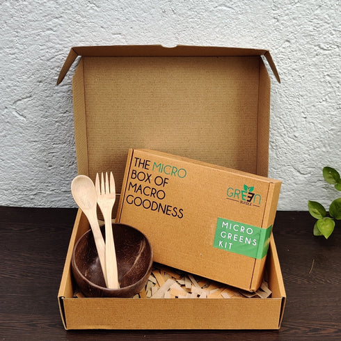 Good Food Gift Box - Microgreens, Coconut Bowl & Bamboo Cutlery - Pack of 3