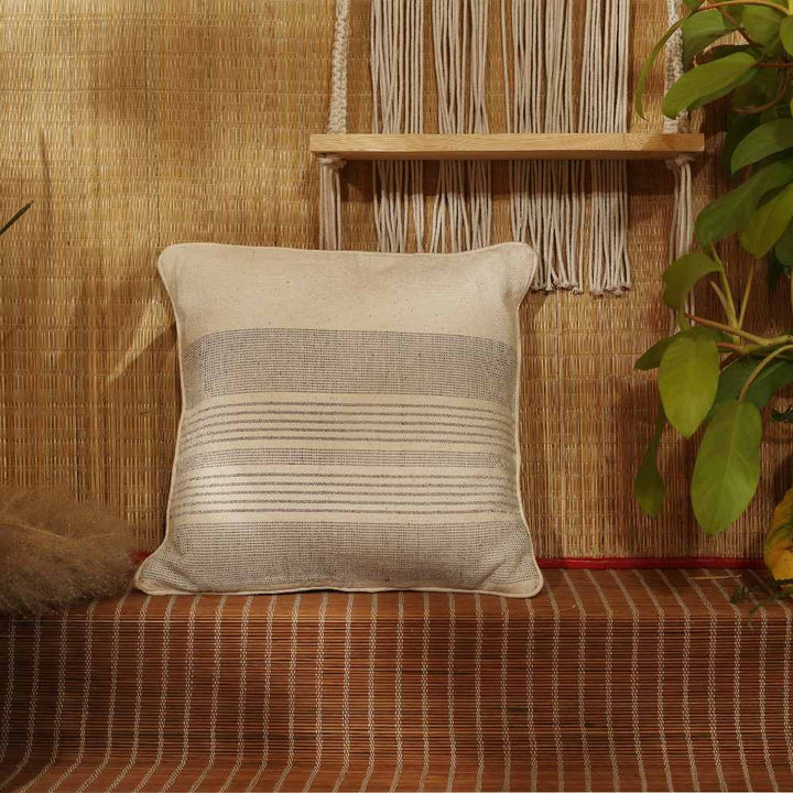 Cushion Cover | Ivory Kala Cotton | Stripe Weave | Ethnic Home Decor | 14"x14"