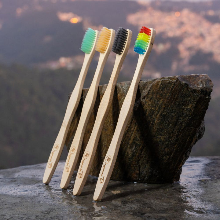 Bamboo Toothbrush | Colourful Bristle | Natural | Anti- Bacterial | Pack of 4