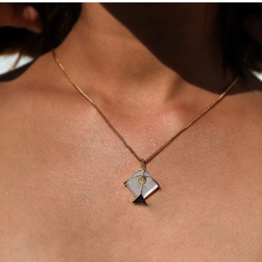 White Pendant | Kite Designed | Hand Cut | Made of Moon Stone And Gold Plated 925 Silver