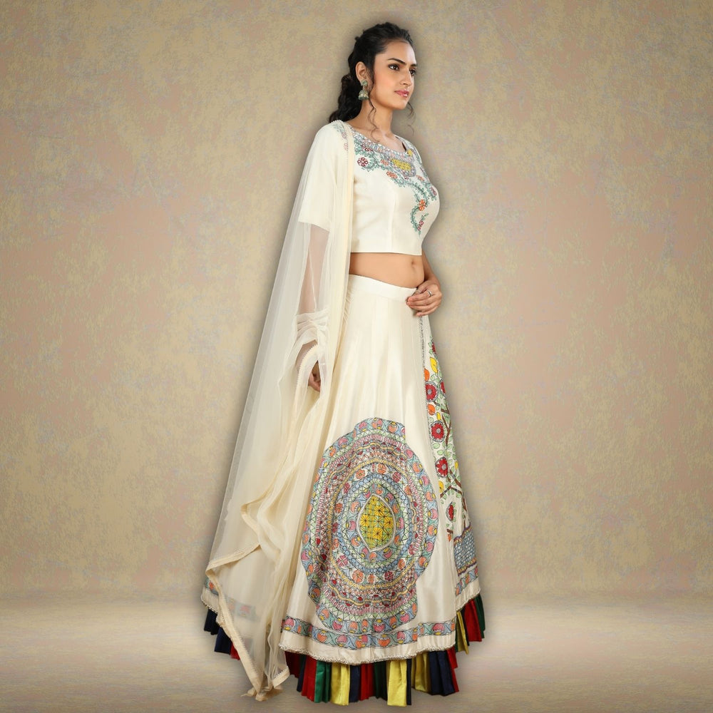 Surasa Elegant Tussar Silk Lehenga Set | Hand-Painted Madhubani | Glamorous