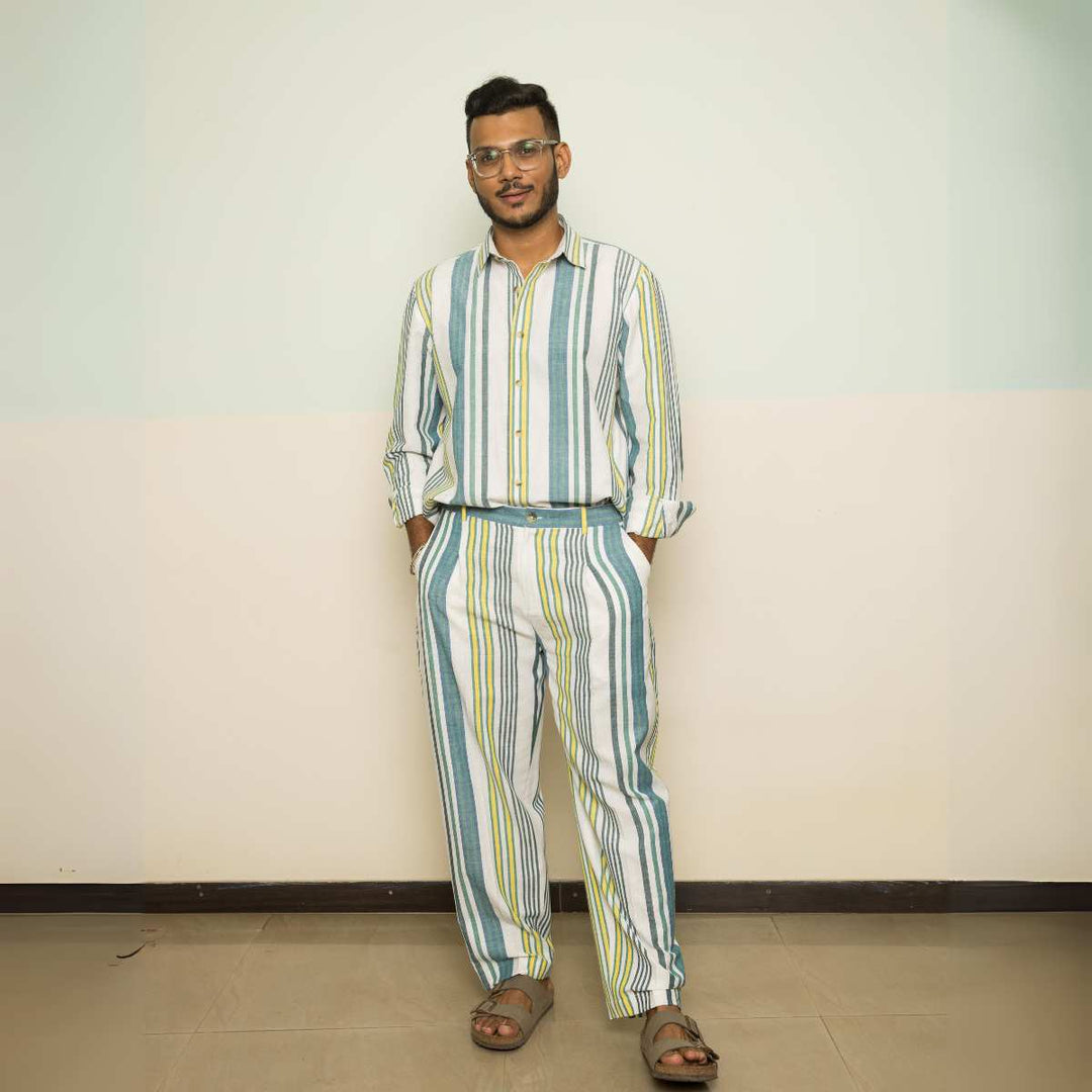 The Wanderlust Co-ord Set | Men Casuals | Stripes | Shirt W/ Pants |  Handwoven Cotton