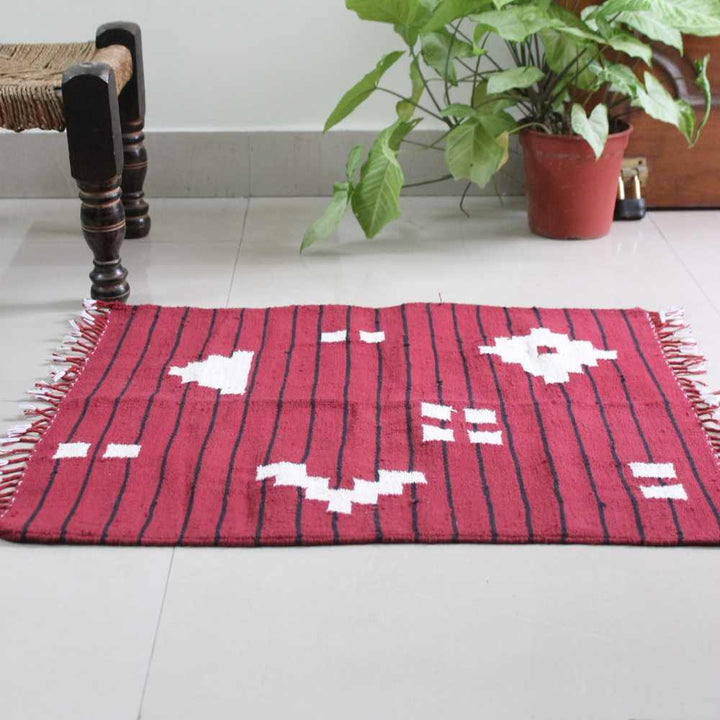 Red Square Mat | Hand-Crafted | Cotton | 24" x 24"