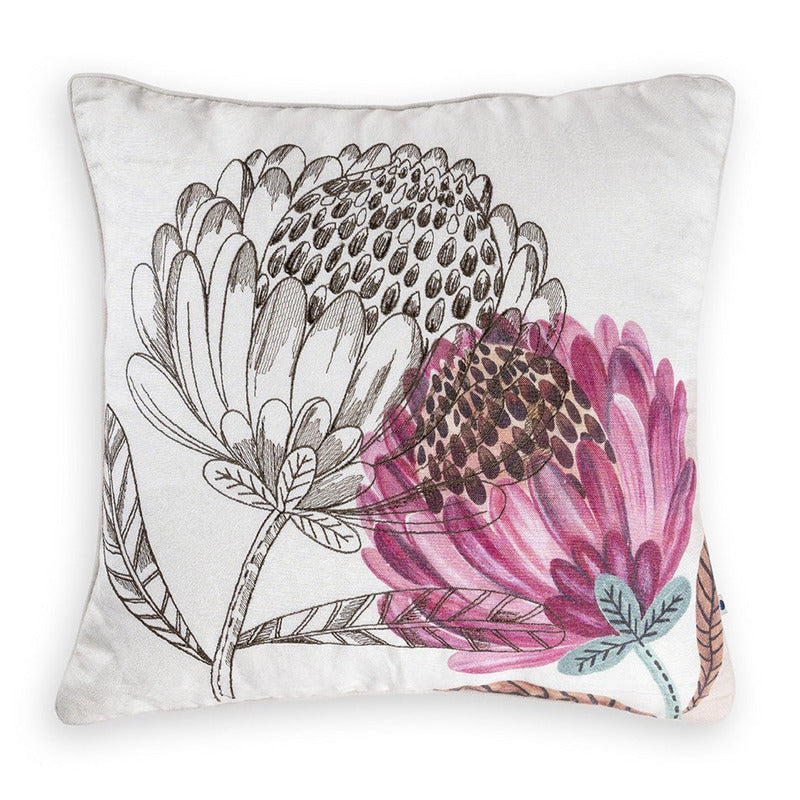 Floral Digital Print Cushion Cover | Contemporary Decor | Linen | 16 x 16 Inch