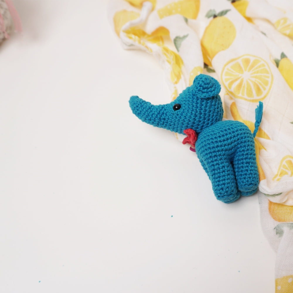 Cute Elephant Soft Toy for Babies | Hand Made of Crochet | Kids Safe | Blue