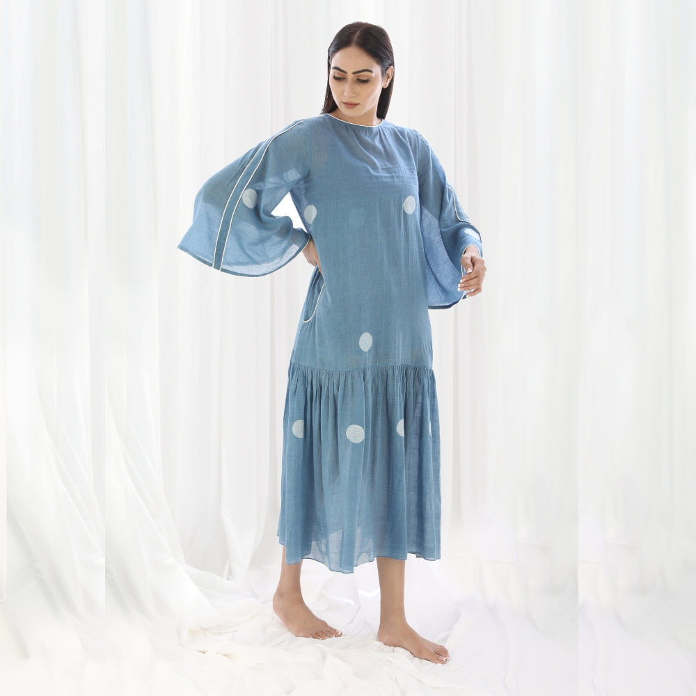 French Blue Two Tier Dress | All Day Wear | Season Agnostic | Sustainable