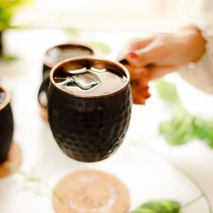 Antique Black Hand-Crafted Copper Mug | Hammered Design 