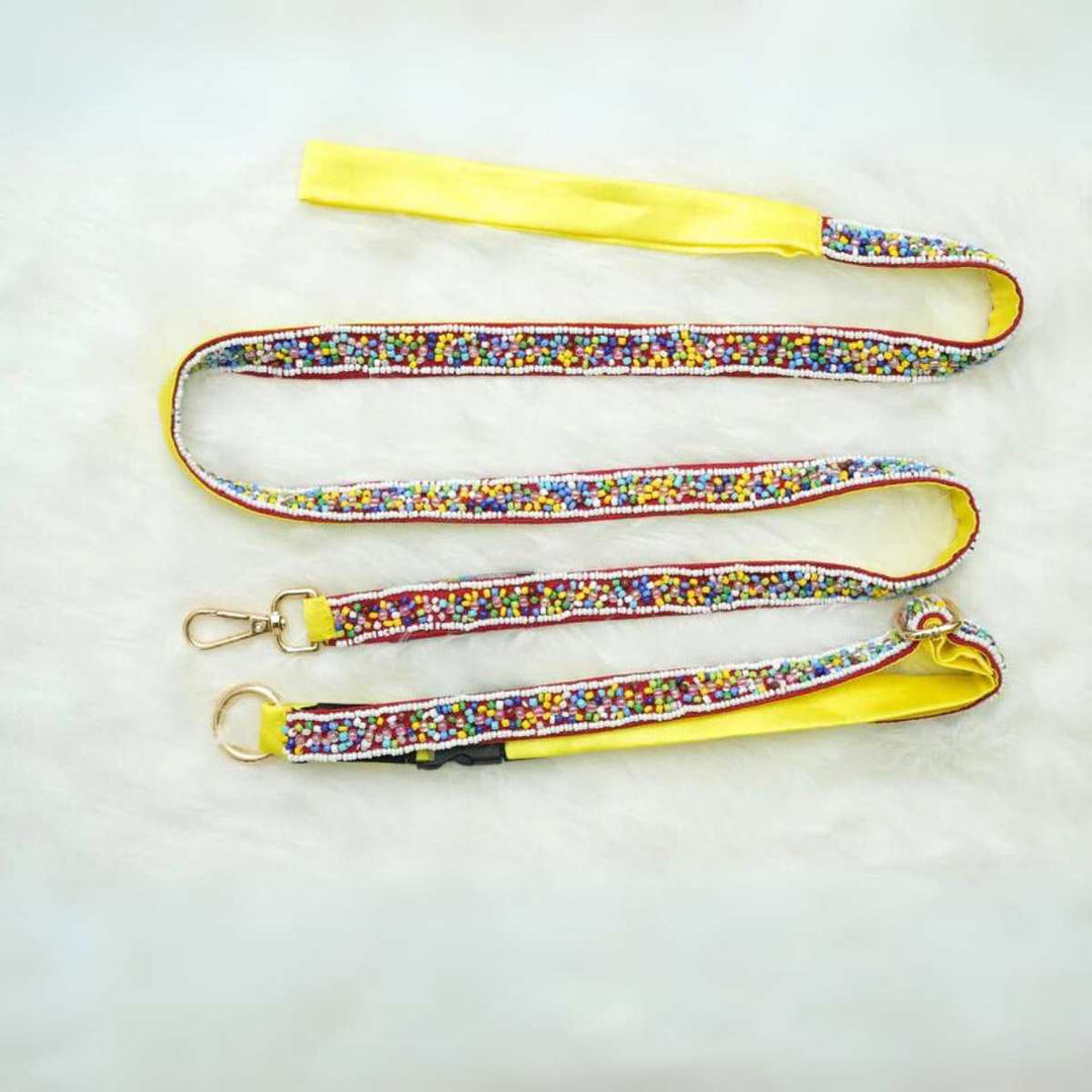 Sprinkles Leash & Collar | Multi-coloured | Yellow-base | Hand-Embroidered | S/M