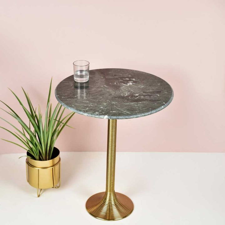 Granite Top End Table With Round Table Top | Antique Brass Finish | Modern Accent Table | 15.5 Inches