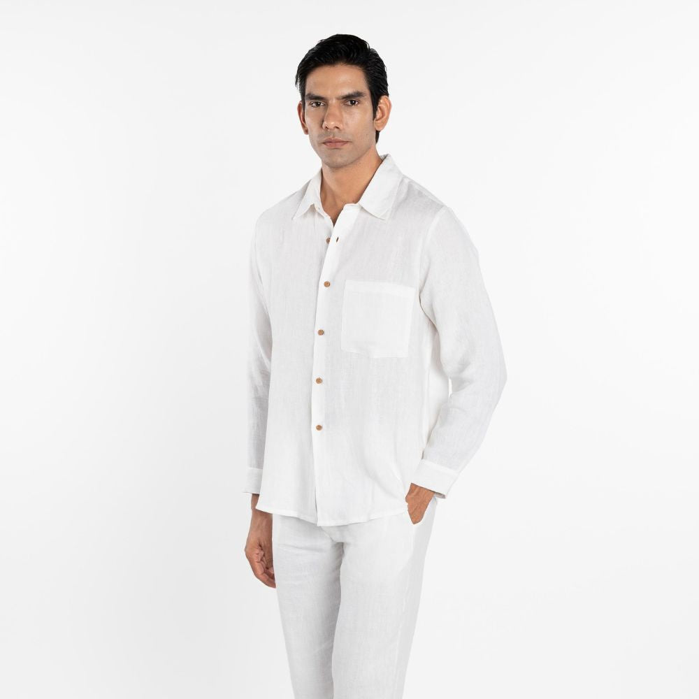 White Leo Men's Shirt | European Linen | Eco-Friendly | Sustainable