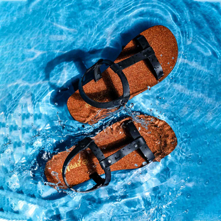 T-Strap Cork Brown Sandals | Flats for Men | Soft, Light-Weight and Eco-Friendly