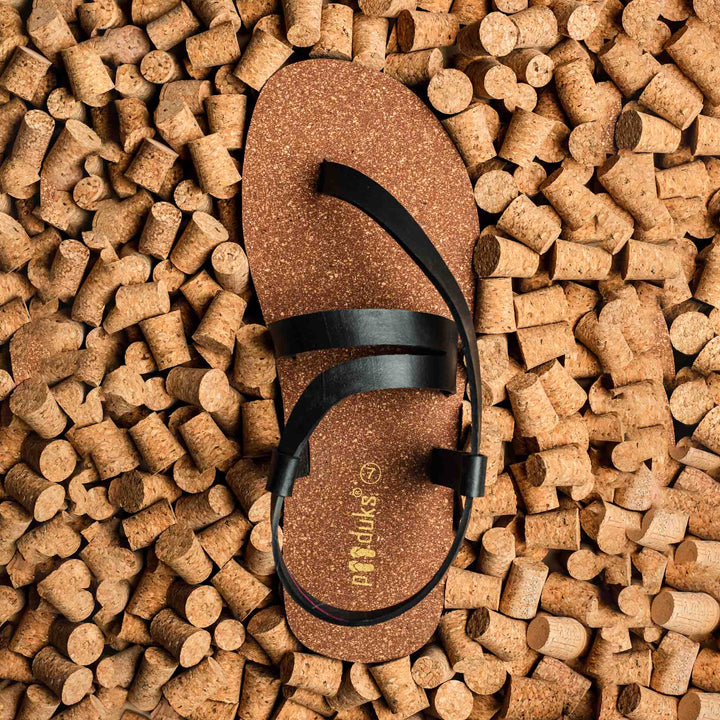 Solo-Strap Waterproof Cork Brown Sandals | Flats for Men | Vegan Wear