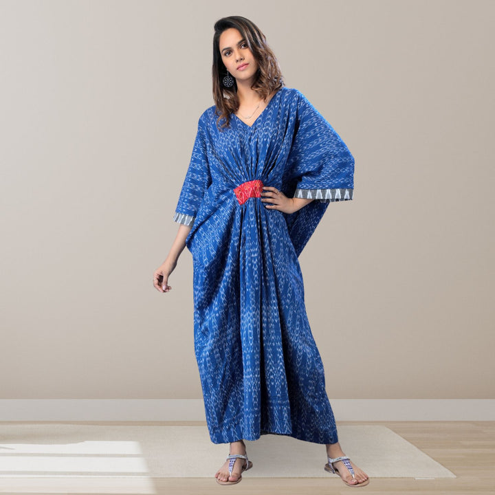 Mila Ikat Kaftan Dress | Cotton | Hand-Crafted | Chic Essence