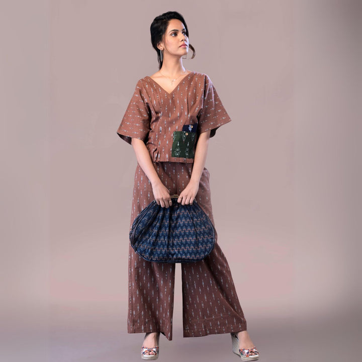 Gianna Ikat Wide Legged Co-ord Set | All Day Comfort Wear | Chic | Earthy Brown